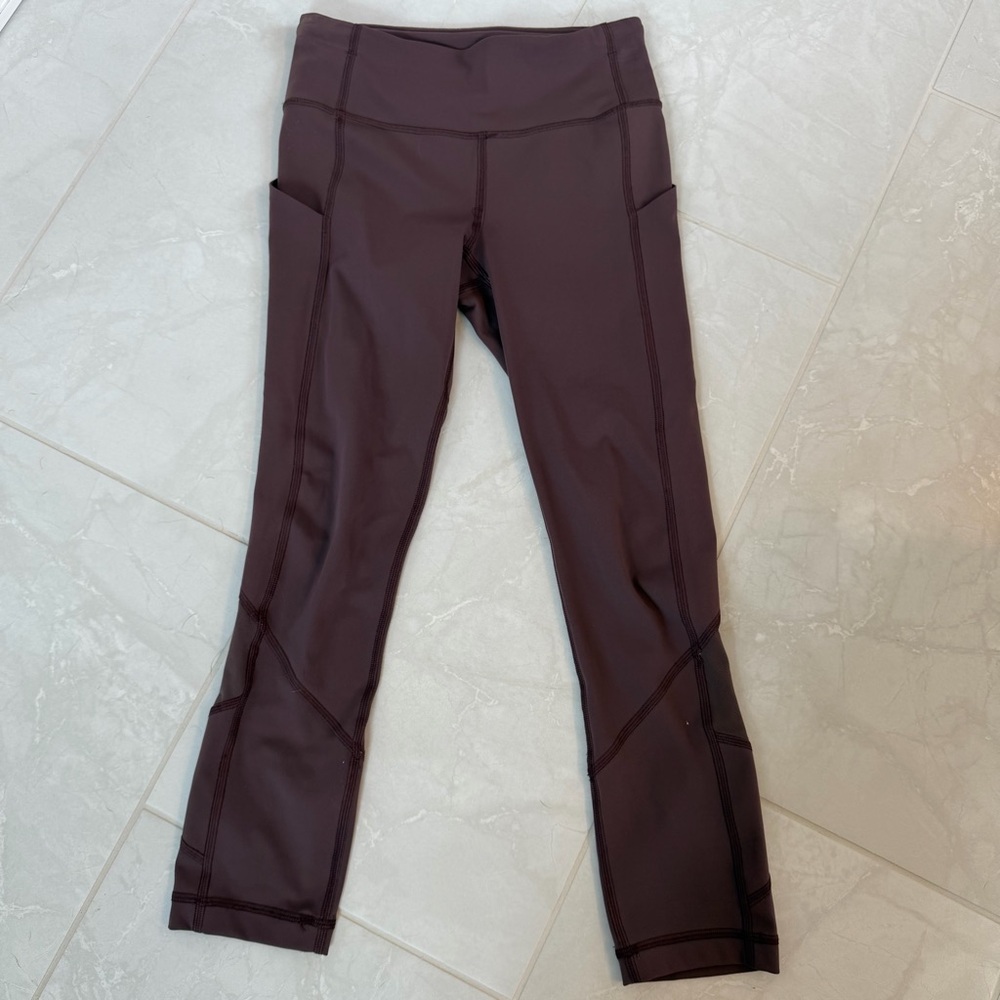 Lululemon Plum brown High Rise Leggings Sz 2 Pockets Pace Rival Crop Dark Adobe - Picture 5 of 9
